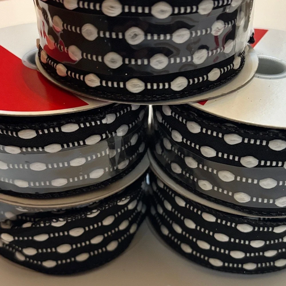 Black and White Snowball Weave Ribbon Black and White Dot Pattern Ribbon 25ft